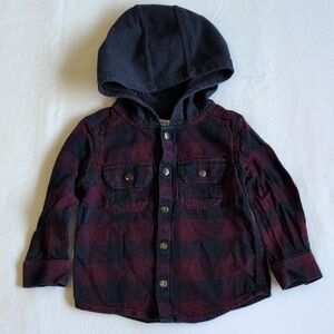 george navy blue & maroon checked snap close hoodie flannel shirt 2T toddler boy